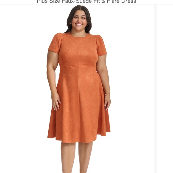 Stunning faux suede plus Calvin Klein burnt orange dress - Picture 1 of 4